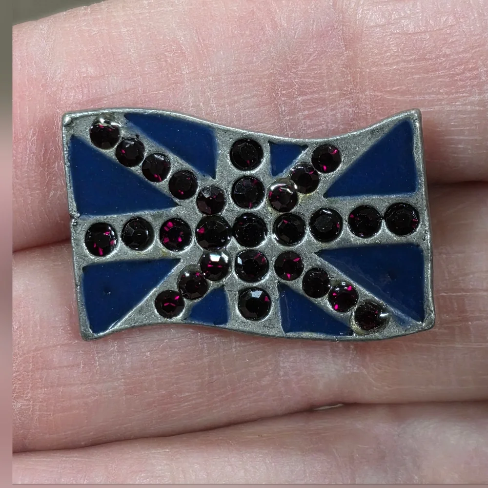 Pair of Pewter, Enamel, & Crystal  Union Jack Pins